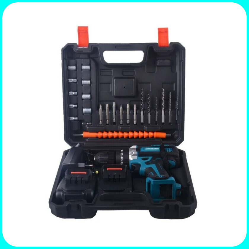 Trapano Avvitatore Percussione, Doppia Batteria 48V, Accessori e Valigetta
