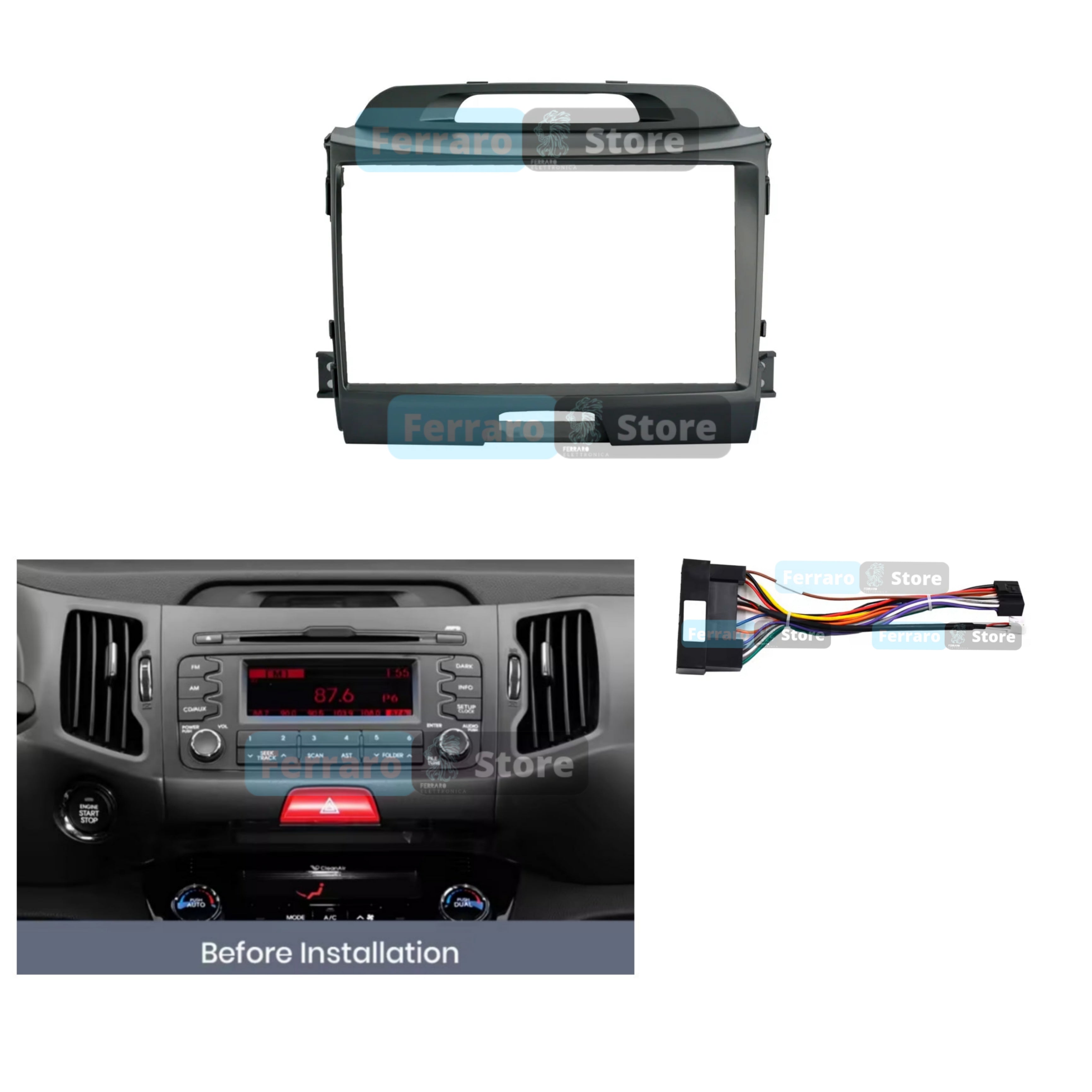 Kit Montaggio Autoradio 9"Pollici Kia Sportage 3 (2010-2016) Mascherina, Cablaggio per Autoradio Android