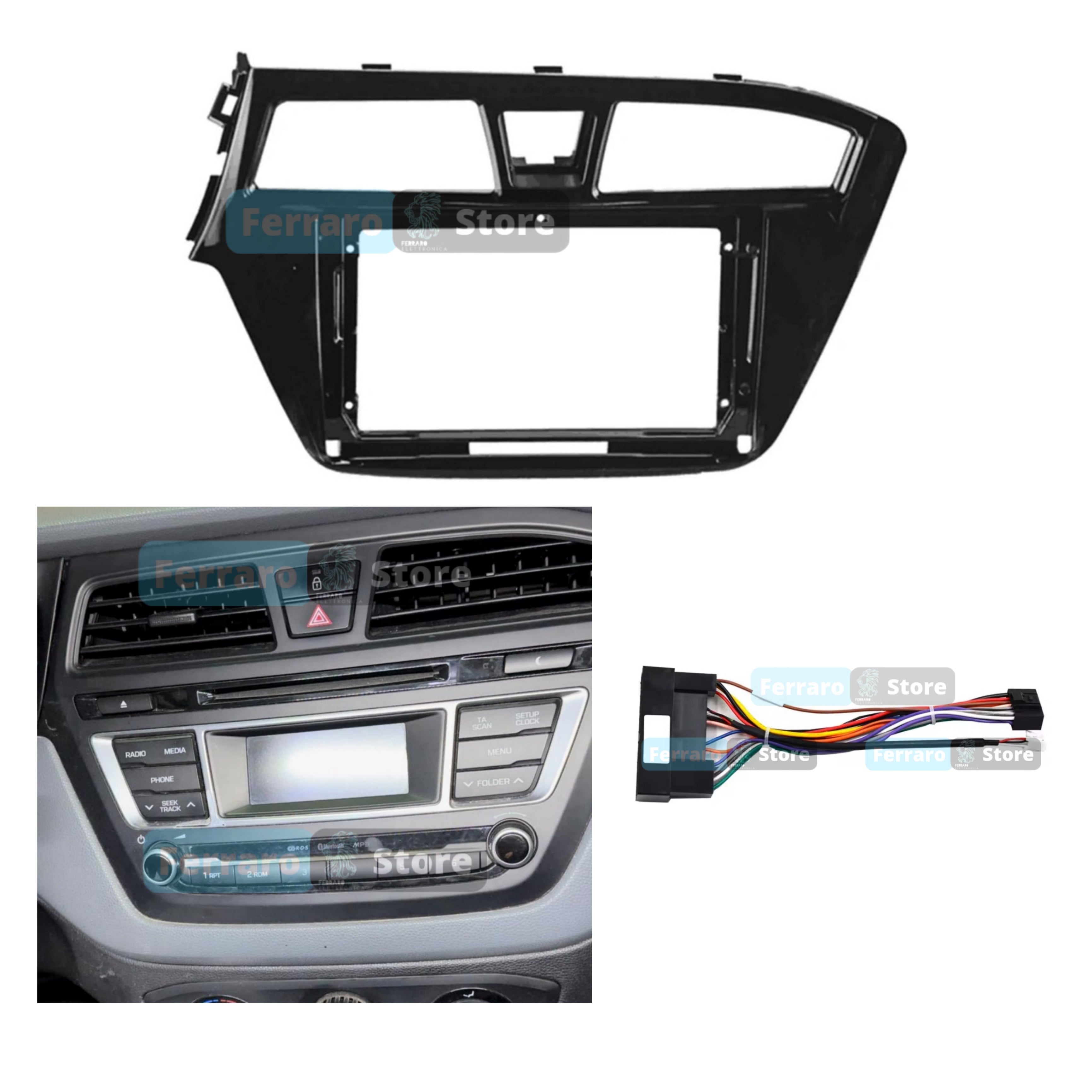 Kit Montaggio Autoradio 9"Pollici Hyundai i20 (2014-2018) Mascherina, Cablaggio per Autoradio Android