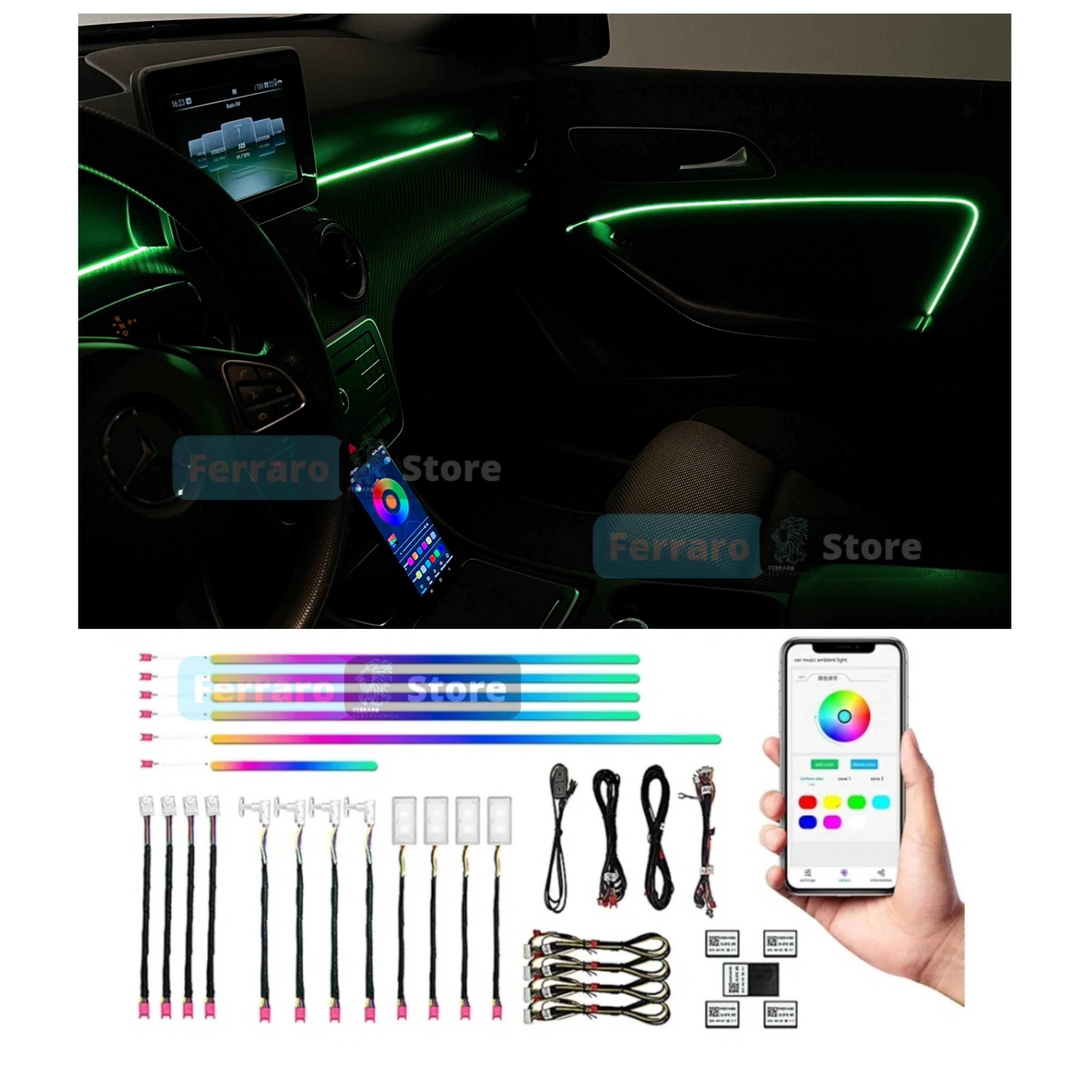 Ambient Light Pro, Universale, Luci Ambiente con Comando da App, RGB Led Interior, Led Dinamico