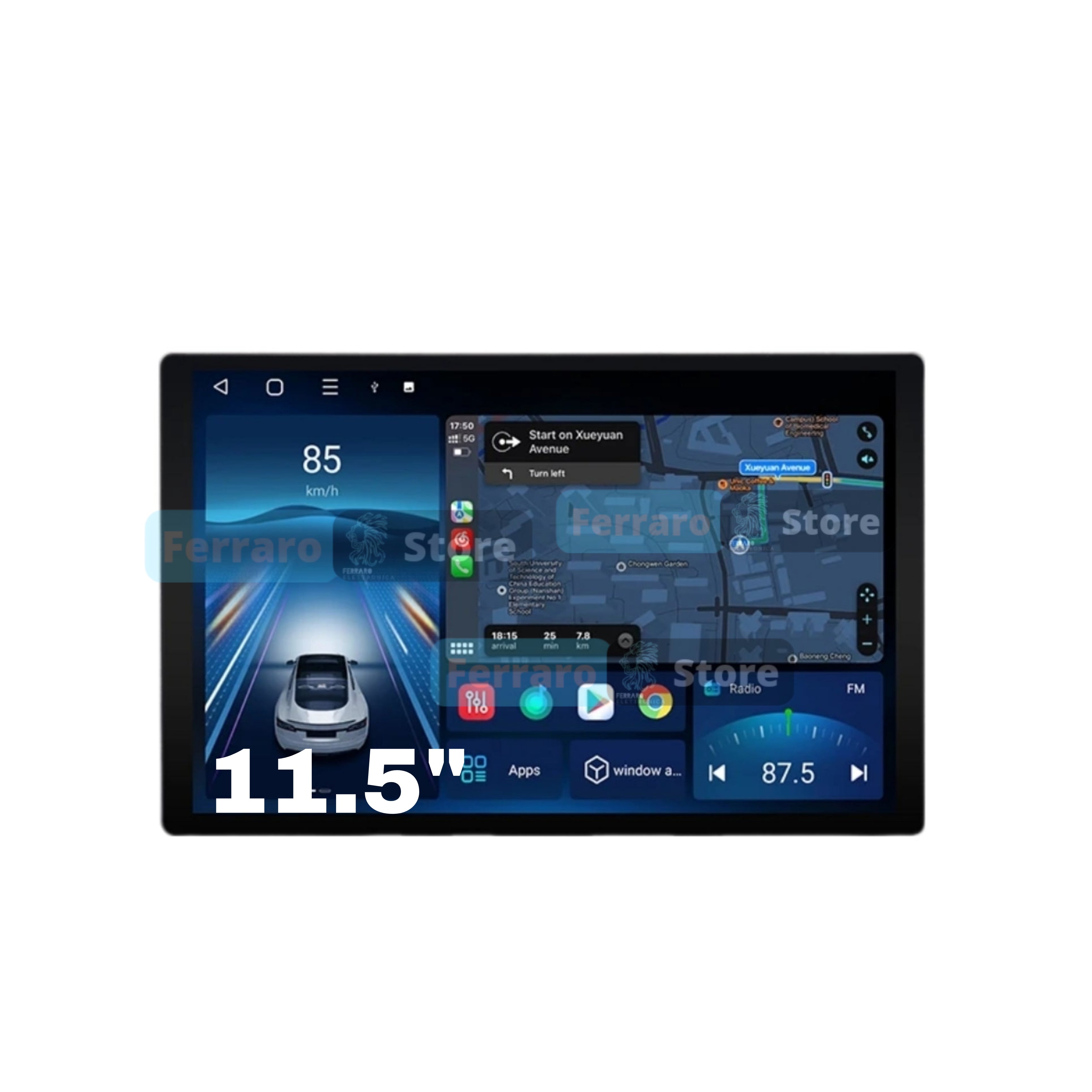 Autoradio Universale Fisso (Android) 2Din 11.5"Pollici, Android, Bluetooth, CarPlay, Android Auto, 4/64GB Ram