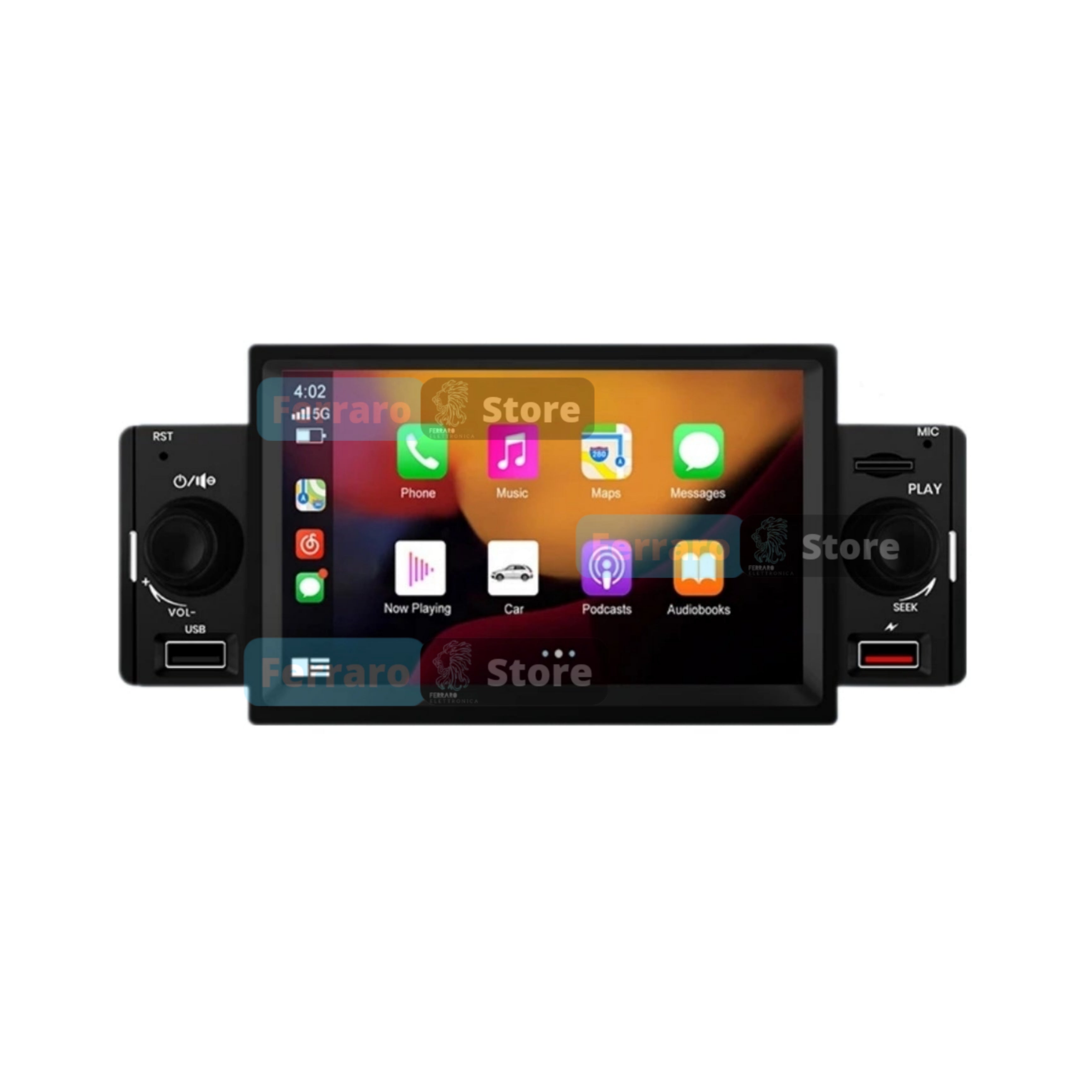 Autoradio Universale Fisso, 1Din 5"Pollici, Bluetooth, Radio, USB, Navigatore, CarPlay & Android Auto Cablato