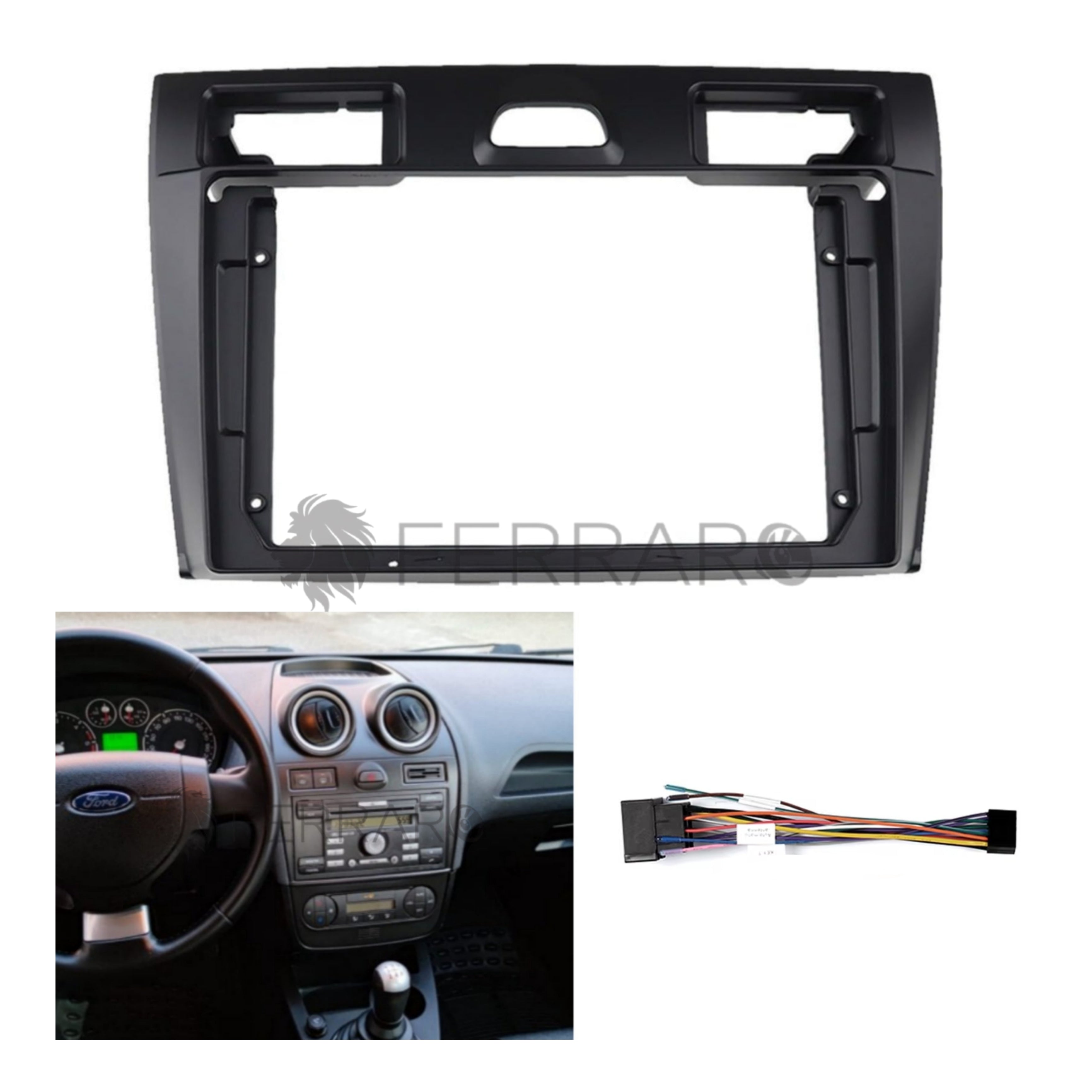 Kit Montaggio Autoradio 9"Pollici Ford Fiesta (2005-2008) Mascherina, Cablaggio per Autoradio Android
