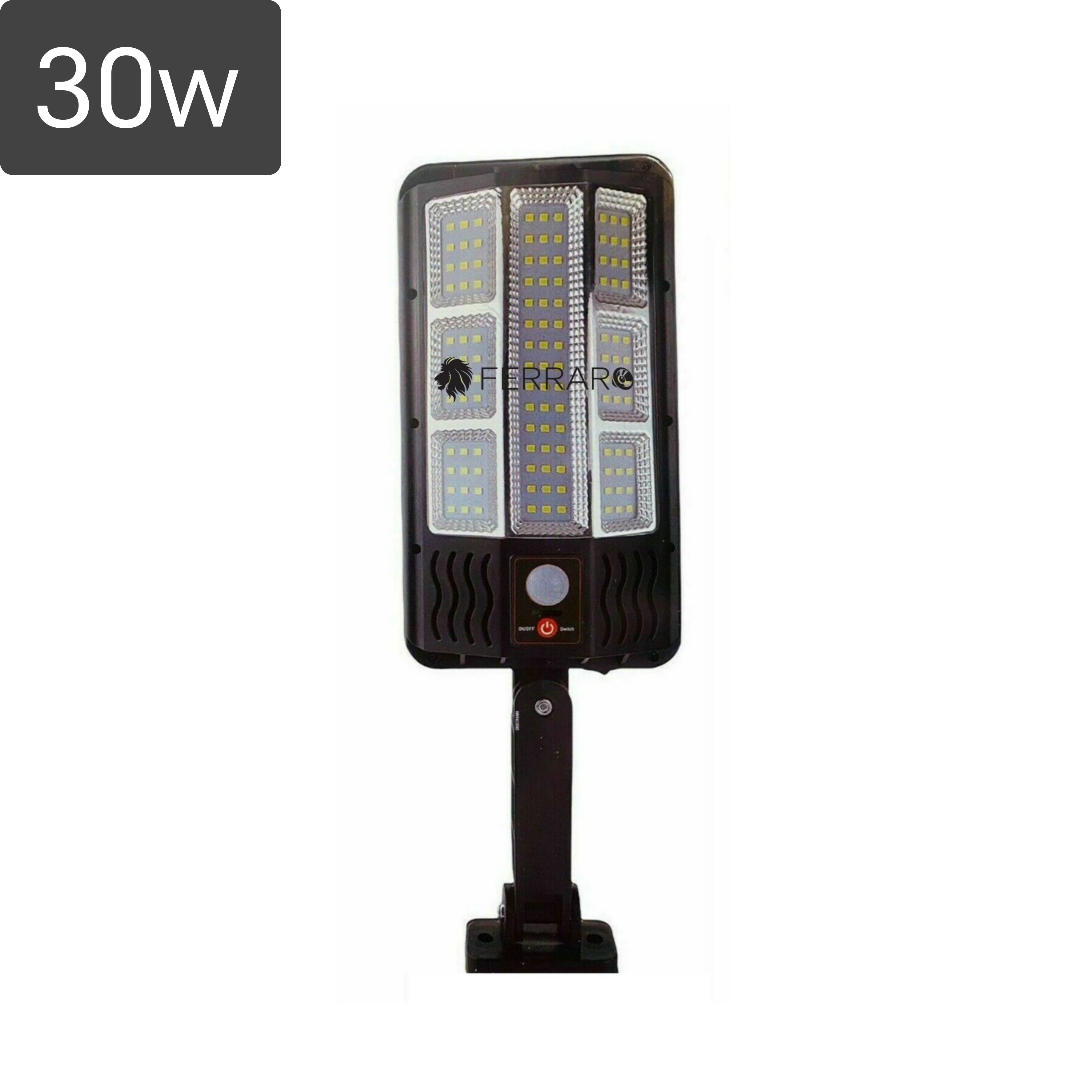 Lampione Solare 30w, IP66, Pannello Solare,Telecomando, Luce Fredda, Crepuscolare.
