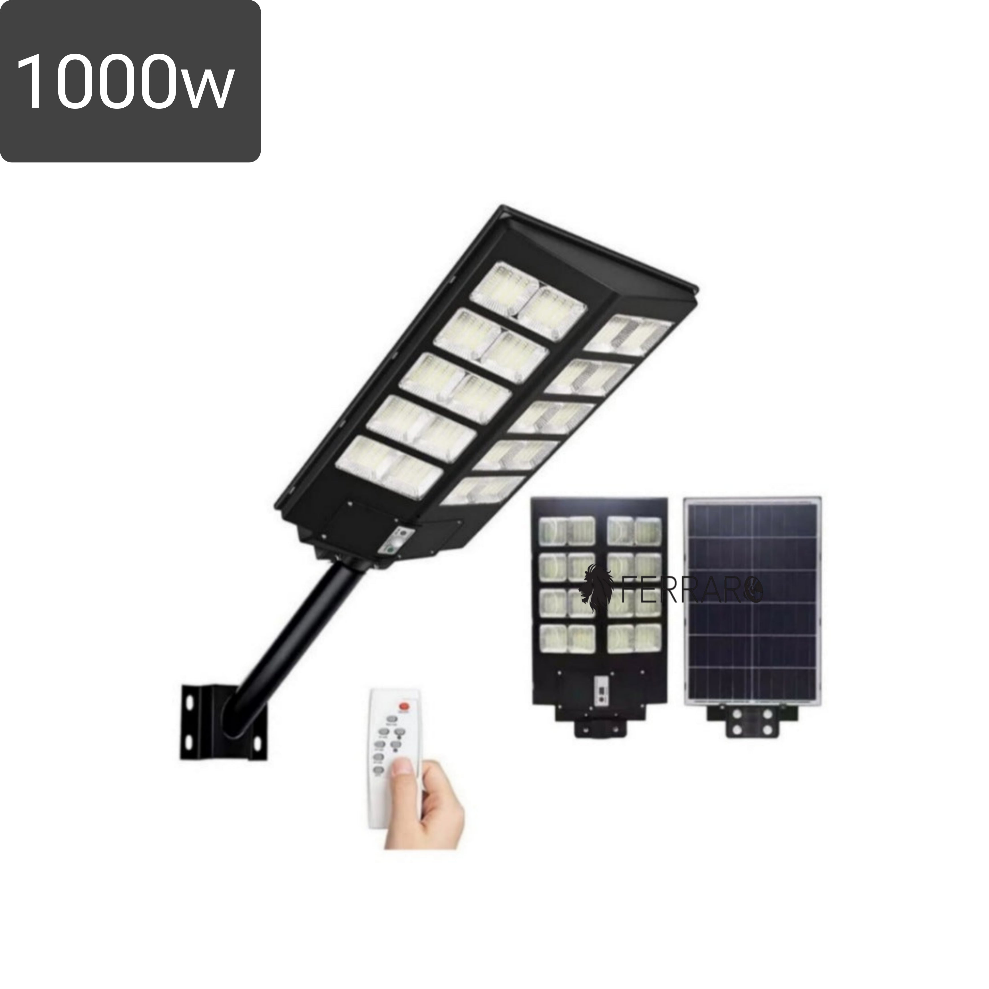 Lampione Solare 1000w, IP66, Pannello Solare,Telecomando, Luce Fredda, Crepuscolare.