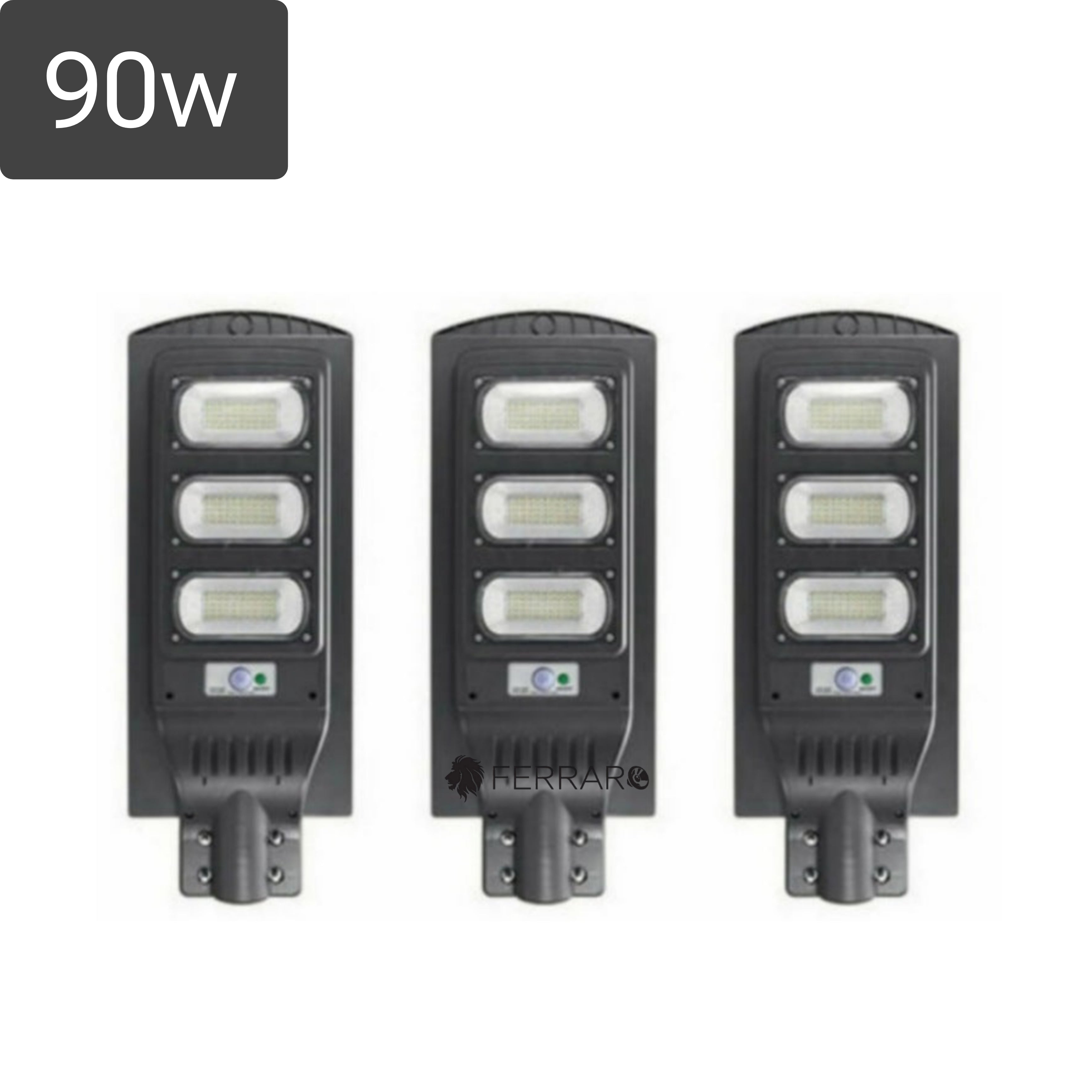 Lampioni Solari 90w 3Pz. IP66, Pannello Solare, Telecomando, Luce Fredda, Crepuscolare