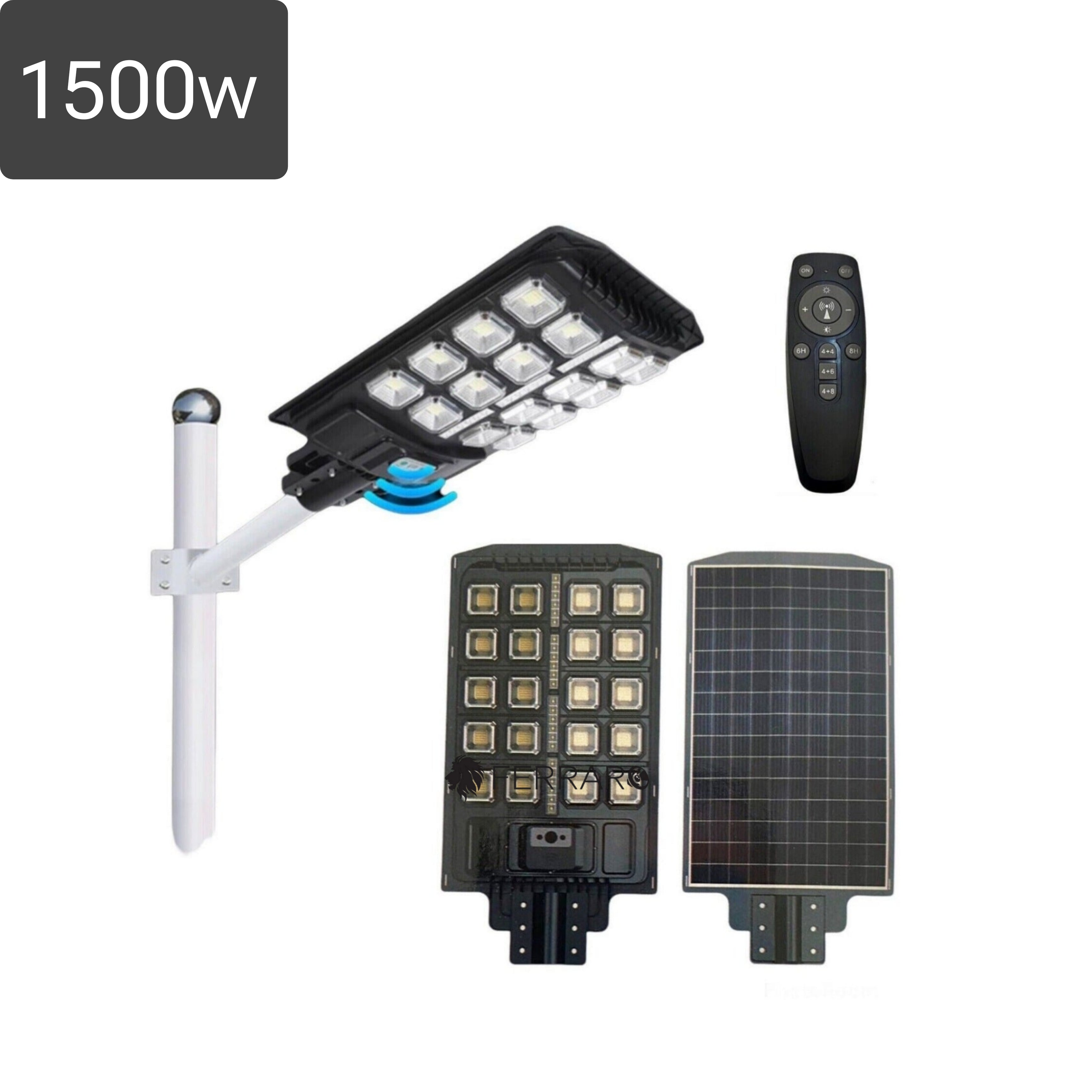 Lampione Solare 1500w, IP66,Pannello Solare,Telecomando, Luce Fredda, Crepuscolare.