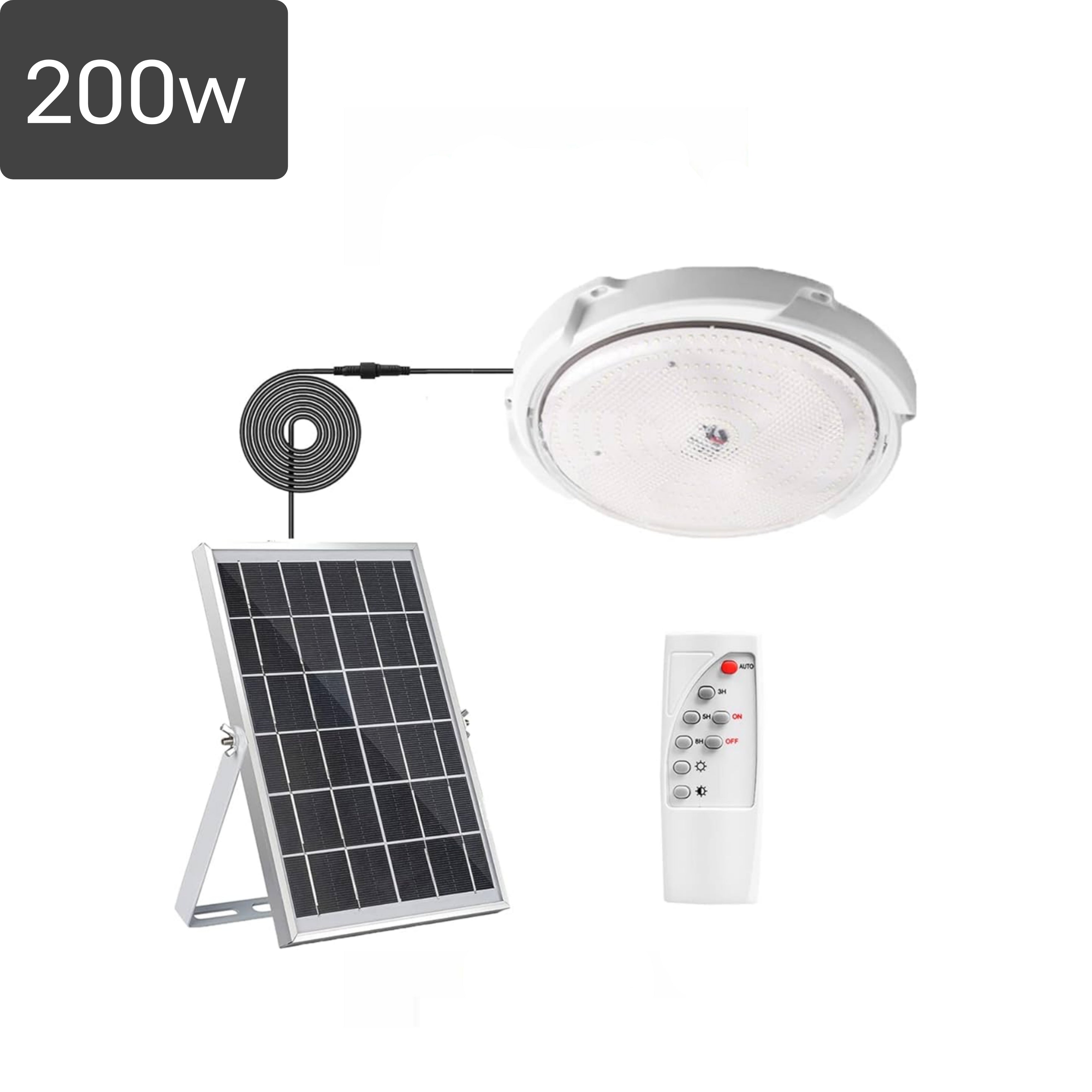 Plafoniera Solare 200w,IP66, Pannello Solare,Telecomando, Luce Fredda,Crepuscolare.