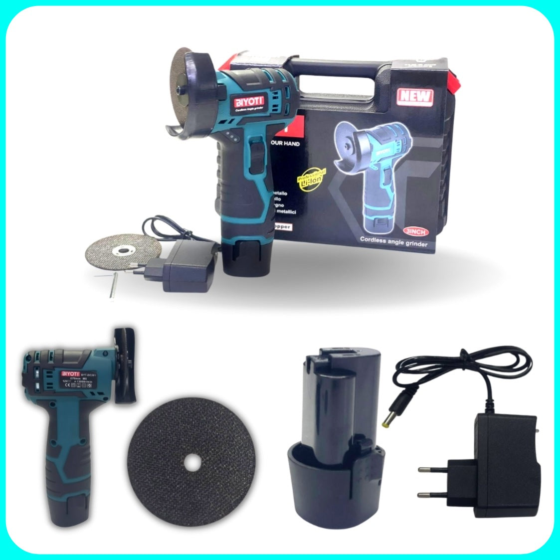 Mini Flex Smerigliatrice Angolare, 76mm, Doppia batteria 12V, Valigetta