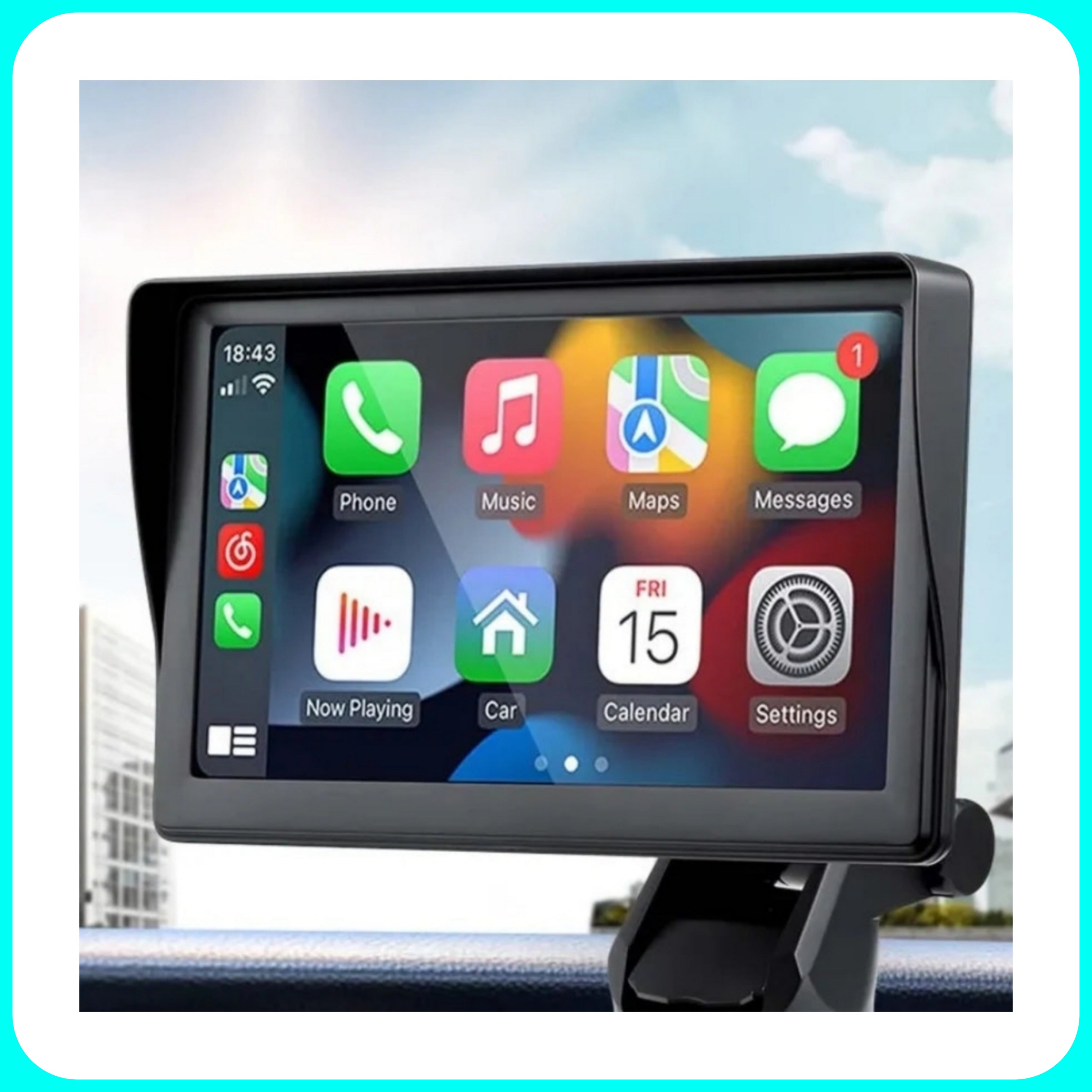 Universal Monitor [PORTABLE] - 7"Inch, Plug and Play, Car Play and Android Auto, Mirror Link, Bluetooth, Radio, Aux