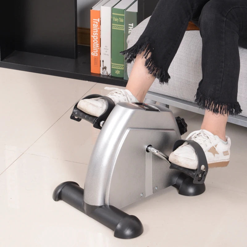 HOMCOM Mini Cyclette Portatile per Gambe e Braccia, Pedaliera per Riabilitazione con Display LCD, Argento