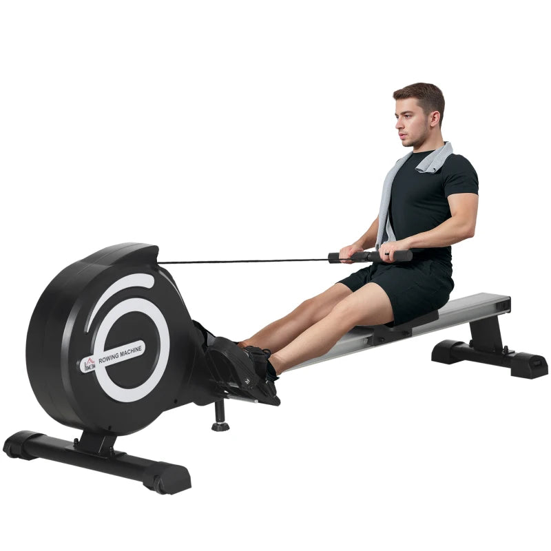 HOMCOM Vogatore Magnetico Pieghevole per Allenamento a Casa, Volano Regolabile su 8 Livelli e Monitor LCD, 185x58x57cm, Nero