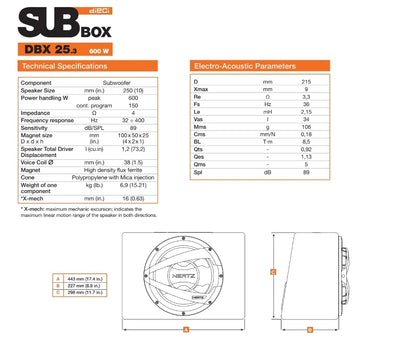 Hertz DBX 25.3, Subwoofer, 250mm, 600w, 4 Ohm
