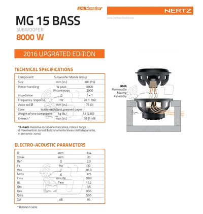Hertz MG 15 BASS 2X1.0, Gruppo Mobile, 15" 8000w, 2x1 Ohm Cone