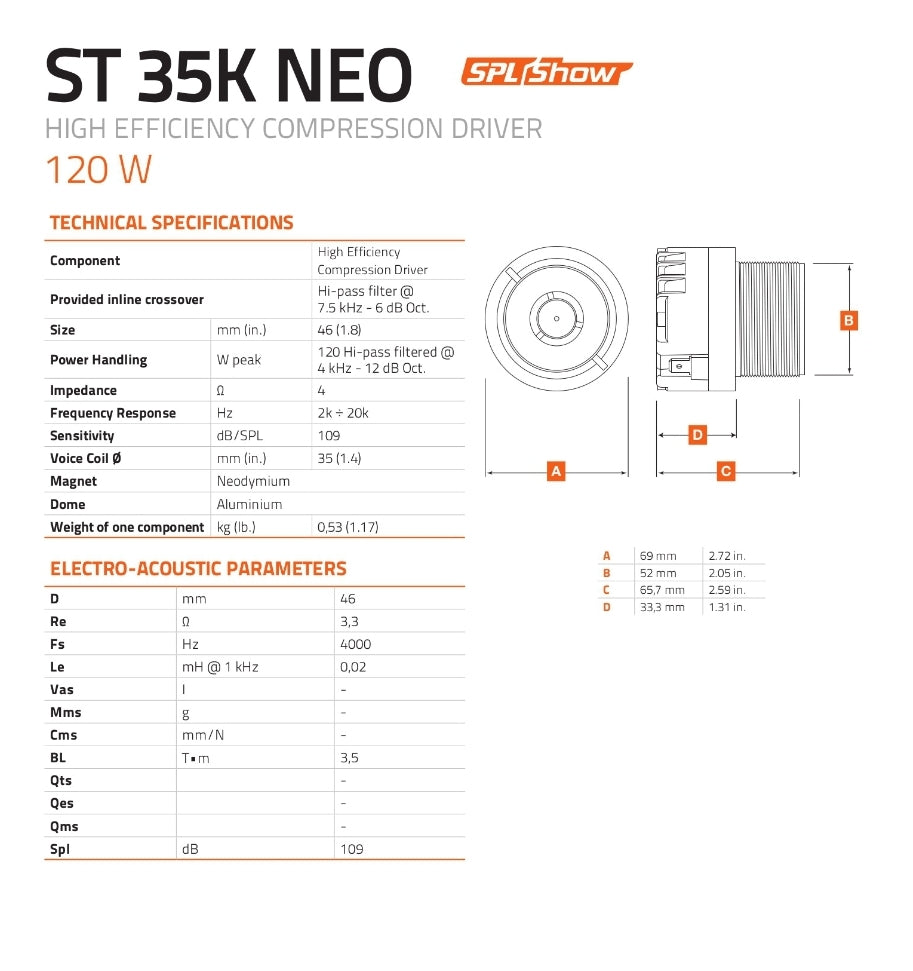 Hertz ST 35K Neo, Bullet Tweeter SPL Show, Neodimio 35mm