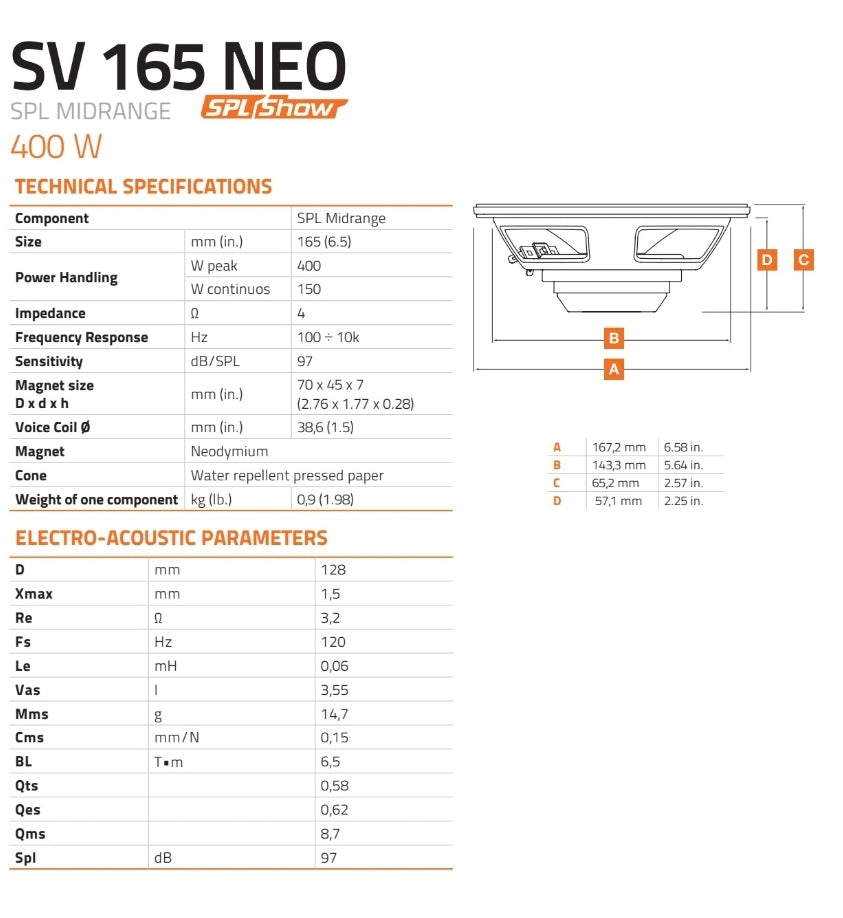 Hertz SV 165 NEO, 165mm, 150w, RMS