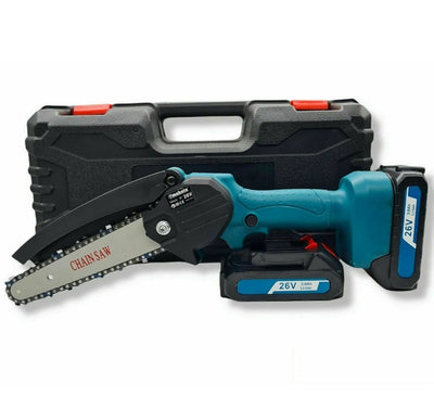 Kit 2 in 1 Mini Motosega Elettrica e Forbici Cesoia Potatura, 4 Batterie, Doppia Valigetta e Completa di Accessori
