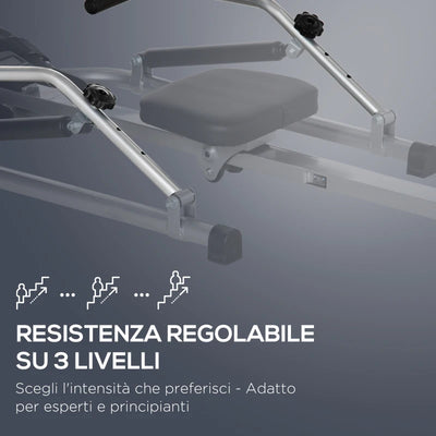 HOMCOM Vogatore Pieghevole, 4 Livelli di Resistenza e Display, Acciaio e ABS, 129x70x70 cm