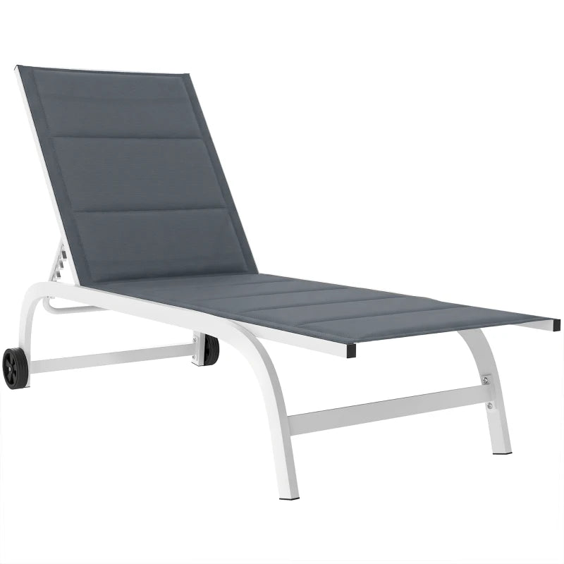 Outsunny Lettino Prendisole da Giardino con Ruote, in Texteline con Telaio in Alluminio, Grigio Scuro e Bianco