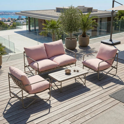 Outsunny Set da Giardino 4 Persone: Divanetto, Poltrone, Tavolo, Metallo, Rosa