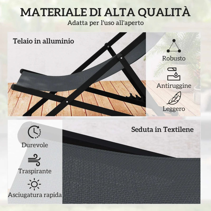 Outsunny Set 2 Sedie Poltrona Sdraio da Esterni, Pieghevoli e Reclinabili, in Alluminio, 100x60x85 cm, Grigio Scuro