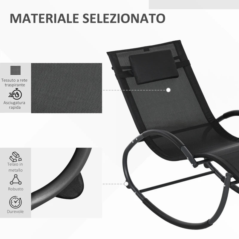 Outsunny Sedia Sdraio a Dondolo Zero-Gravity da Esterno Impermeabile con Poggiatesta, 155x61x88 cm, Nero