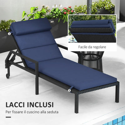 Outsunny Cuscino per Sdraio e Lettino Prendisole in Tessuto con Lacci di Fissaggio, Blu Scuro