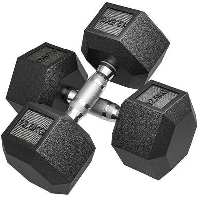 HOMCOM Set di Manubri Palestra da 2x12.5 kg Esagonale, Pesi per Palestra con Impugnatura Zigrinata Antiscivolo, Nero