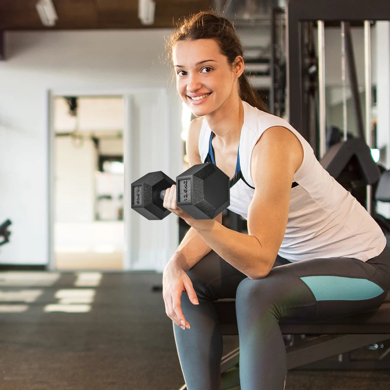 HOMCOM Set di Manubri Palestra da 2x12.5 kg Esagonale, Pesi per Palestra con Impugnatura Zigrinata Antiscivolo, Nero