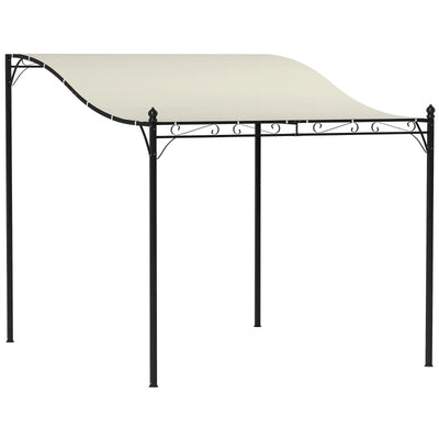 Outsunny Pergola Addossata Ricurva con 16 Fori di Drenaggio, in Metallo e Poliestere, 248x298x200/250 cm, Bianco Crema