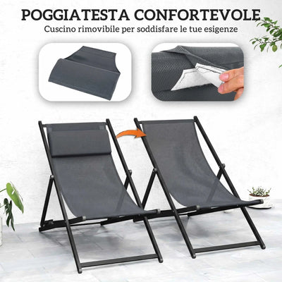 Outsunny Set 2 Sedie Poltrona Sdraio da Esterni, Pieghevoli e Reclinabili, in Alluminio, 100x60x85 cm, Grigio Scuro