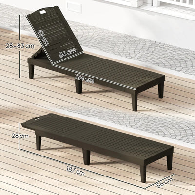 Outsunny Set 2 Lettini Prendisole con Schienale Regolabile su 4 Posizioni Effetto Rattan a Doghe, Nero
