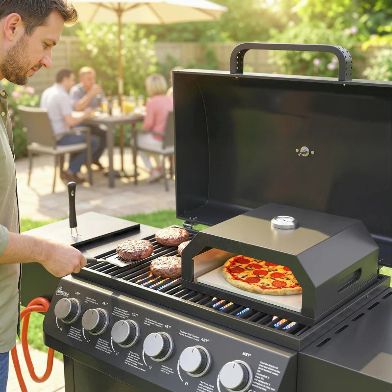 Outsunny Forno per Pizza a Legna Portatile con Pietra in Cordierite e Termometro, in Metallo, 53x40x18.5 cm, Nero