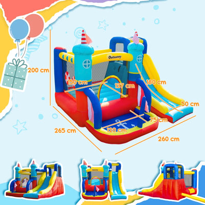 Outsunny Castello Gonfiabile 4 in 1 Bimbi 3-8 Anni, Scivolo e Piscina, 265x260x200cm