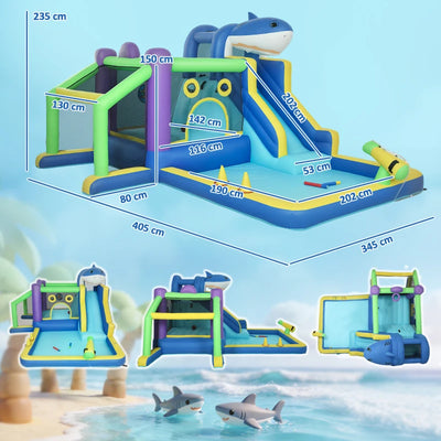 AIYAPLAY Gonfiabile Tema Squali con Scivolo, Piscina/Piscina Palline per Divertimento Bambini all'Aperto