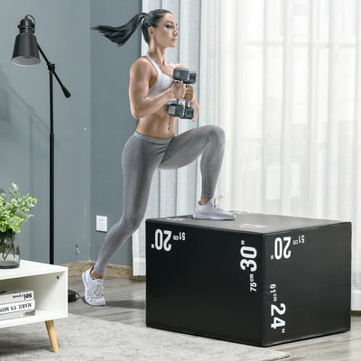 HOMCOM Plyo Box 3 in1 a 3 Altezze, Jumping Box Pliometrico Capacità 120kg, 75x51x61cm, Nero