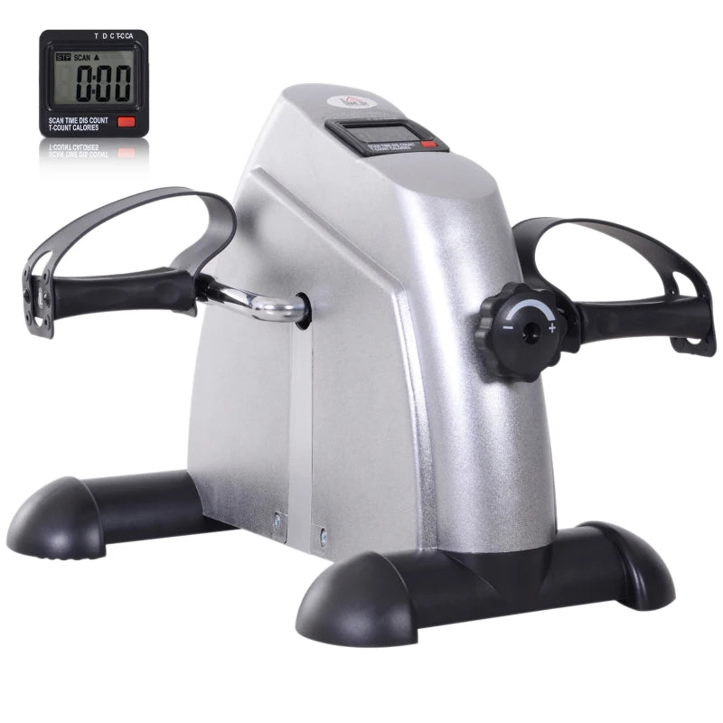 HOMCOM Mini Cyclette Portatile per Gambe e Braccia, Pedaliera per Riabilitazione con Display LCD, Argento