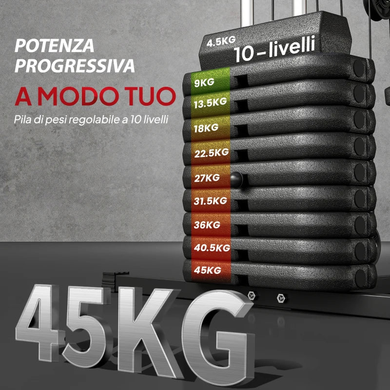 HOMCOM Stazione Fitness con Pesi da 45kg per Allenamento a Casa, 135x103x210cm, Nero