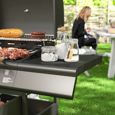 Outsunny Barbecue a Gas con Fornello Laterale, Tavolino e Armadietto, in Acciaio e PP, 129.5x56x110 cm, Nero