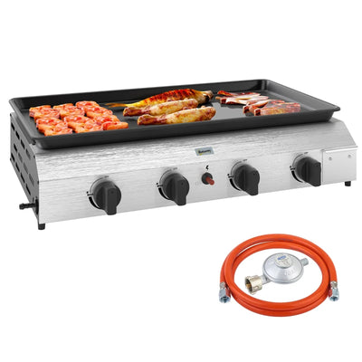 Outsunny Piastra Barbecue a Gas con 4 Bruciatori da 2.4kw e Piano Antiaderente, 77x44.5x19cm, Argento