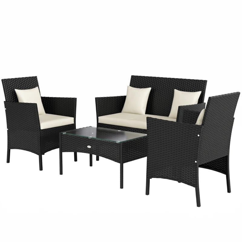 Outsunny Set da Giardino 4Pezzi in Rattan con 2 Sedie, Poltrona da Giardino a 2 Posti e Tavolino Basso