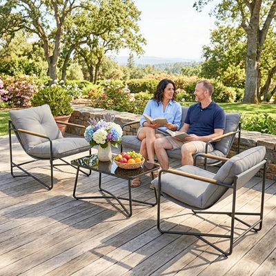 Outsunny Salotto da Giardino 4 Posti con Divanetto 2 Posti e 2 Poltrone con Cuscini, Grigio Chiaro