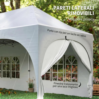 Outsunny Gazebo da Giardino Pieghevole 3x6 m con Pareti Rimovibili e Borsa di Trasporto, Bianco
