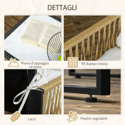 Outsunny Set da Giardino 4 Pezzi in Rattan con Divanetto, 2 Sedie e Tavolino da Caffè, Nero, Marrone e Crema