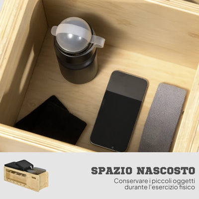 HOMCOM Panca Multifunzione con Schienale Regolabile, Vano Contenitore, Rack per Pesi ed Elastici, Legno