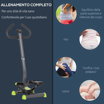 HOMCOM Stepper con Manubrio, Pedali Antiscivolo e Monitor LCD, in Acciaio e ABS, 55x44x108 cm, Nero Grigio e Verde