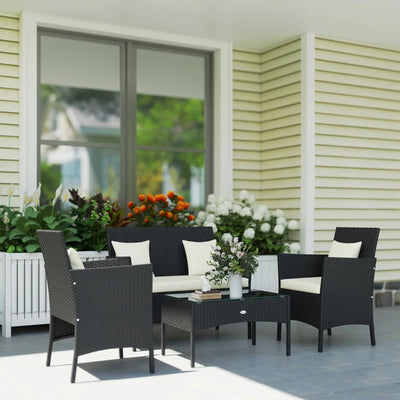 Outsunny Set da Giardino 4Pezzi in Rattan con 2 Sedie, Poltrona da Giardino a 2 Posti e Tavolino Basso