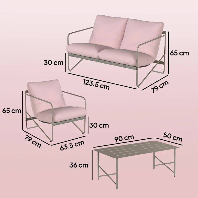 Outsunny Set da Giardino 4 Persone: Divanetto, Poltrone, Tavolo, Metallo, Rosa