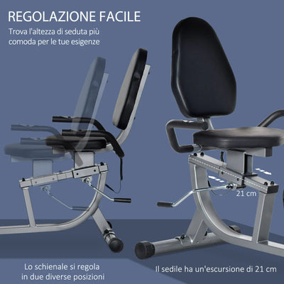 HOMCOM Cyclette Orizzontale Recumbent con 8 Livelli di Resistenza, Schermo LCD e Seduta Regolabile, 122-137x62x103 cm