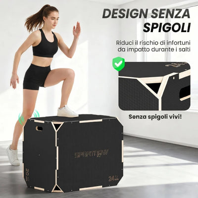 SPORTNOW Plyo Box in Legno 3 in 1, Box Pliometrico per Salti Antiscivolo con Maniglie per Allenamento in Casa Palestra, 76x61x51 cm, Nero